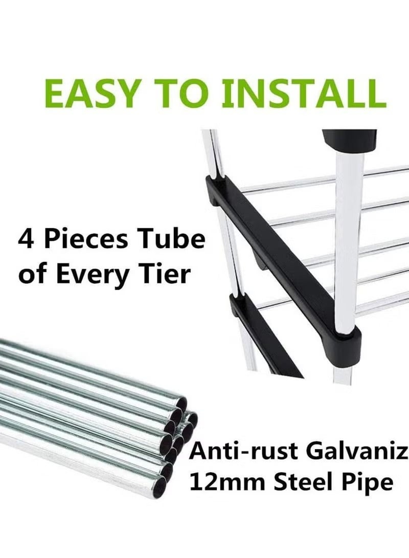O2. Black 8-Tier Heavy-Duty Shoe Rack Organizer with Galvanized Steel Pipes – Adjustable & Stackable Large Capacity Shoe Tower – Features Side Armrest Design & High-Bearing Capacity – Space-Saving Storage for Entryway, Bedroom & Garage (Sleek Black) - Image 4